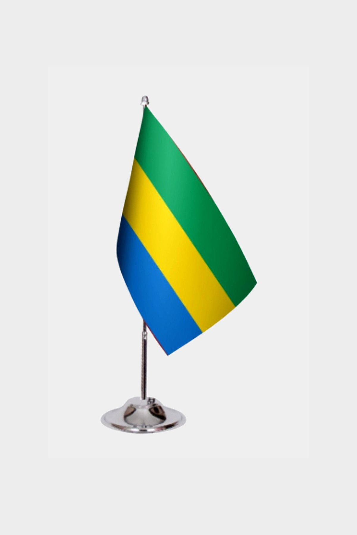 Gabon Desk Flag - Premium Double-Layer Satin with Chrome L-Shaped Stand | Professional Quality Country Desk Flag for Government Offices and Institutions