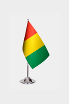 Guinea Desk Flag - Premium Double-Layer Satin with Chrome L-Shaped Stand | Professional Quality Country Desk Flag for Government Offices and Institutions
