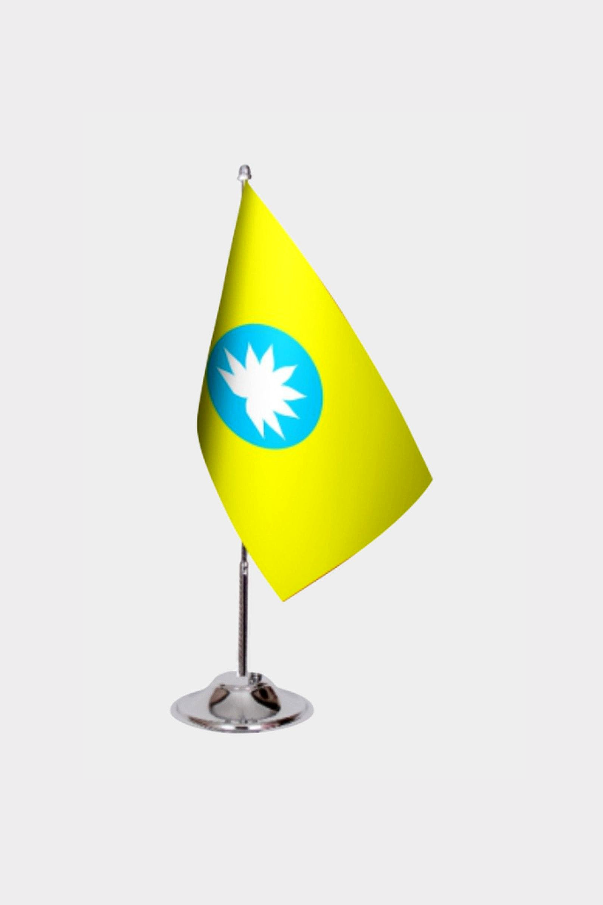 Kalmyk Republic Desk Flag - Premium Double-Layer Satin with Chrome L-Shaped Stand | Professional Quality Country Desk Flag for Government Offices and Institutions