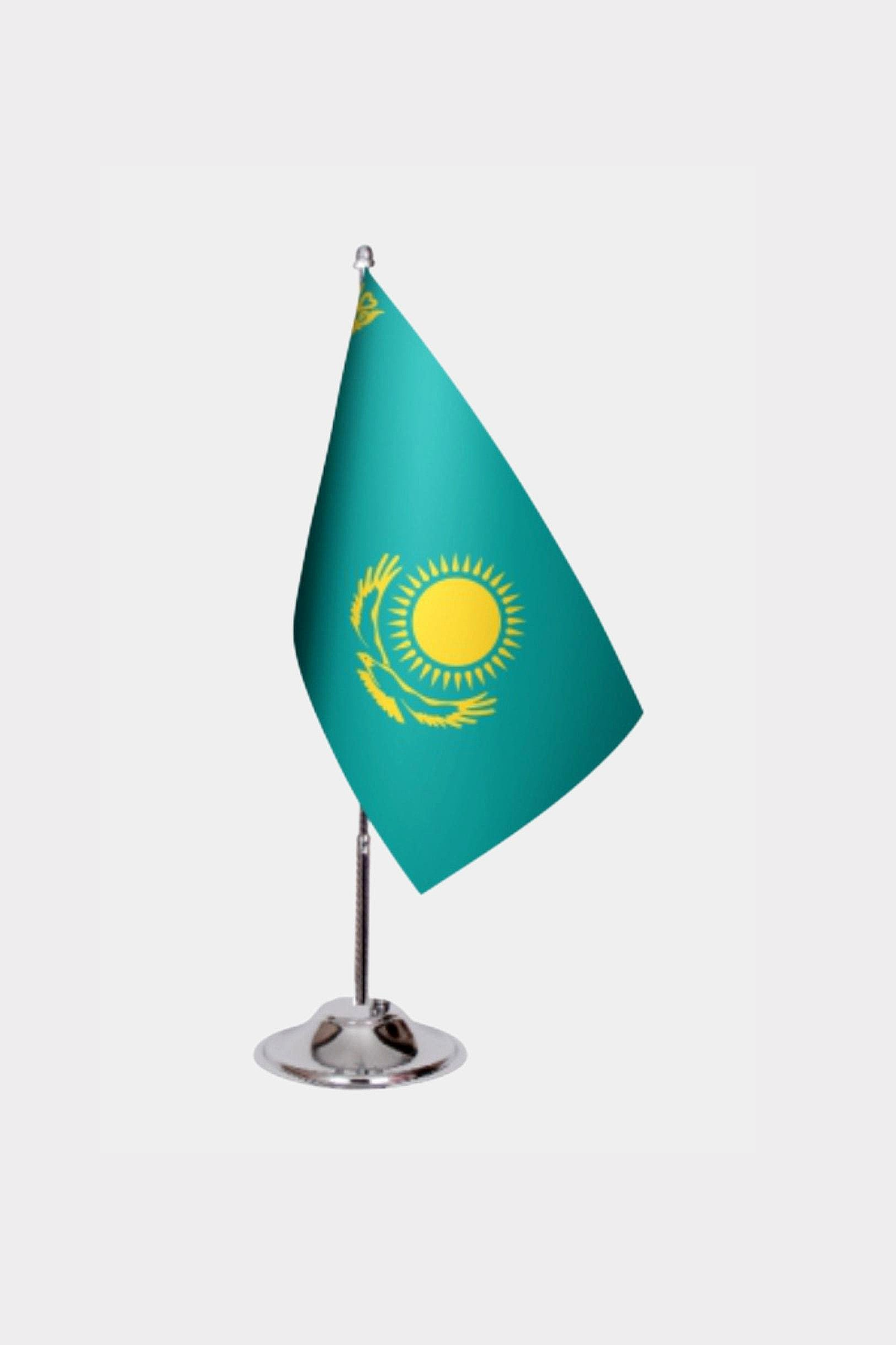 Kazakhistan Desk Flag - Premium Double-Layer Satin with Chrome L-Shaped Stand | Professional Quality Country Desk Flag for Government Offices and Institutions
