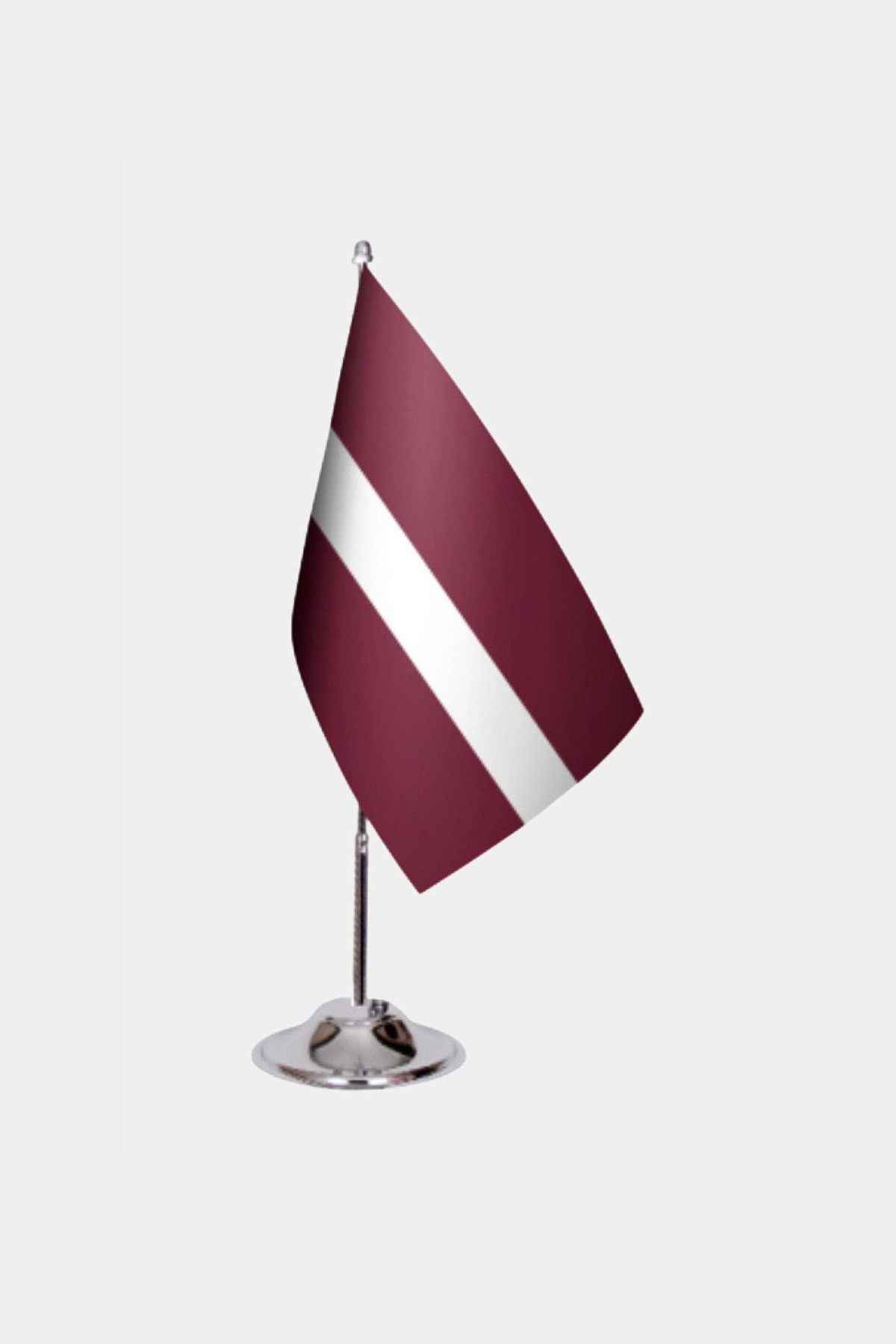 Latvia Desk Flag - Premium Double-Layer Satin with Chrome L-Shaped Stand | Professional Quality Country Desk Flag for Government Offices and Institutions