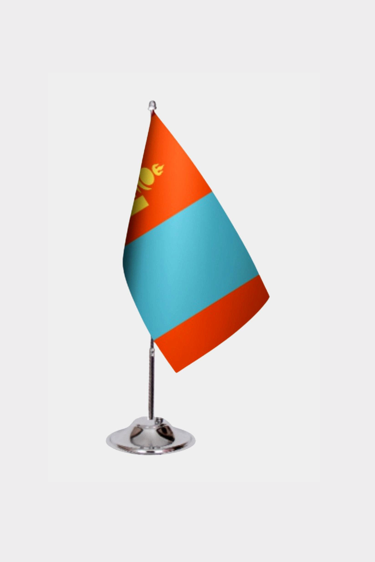 Mongolia Desk Flag - Premium Double-Layer Satin with Chrome L-Shaped Stand | Professional Quality Country Desk Flag for Government Offices and Institutions