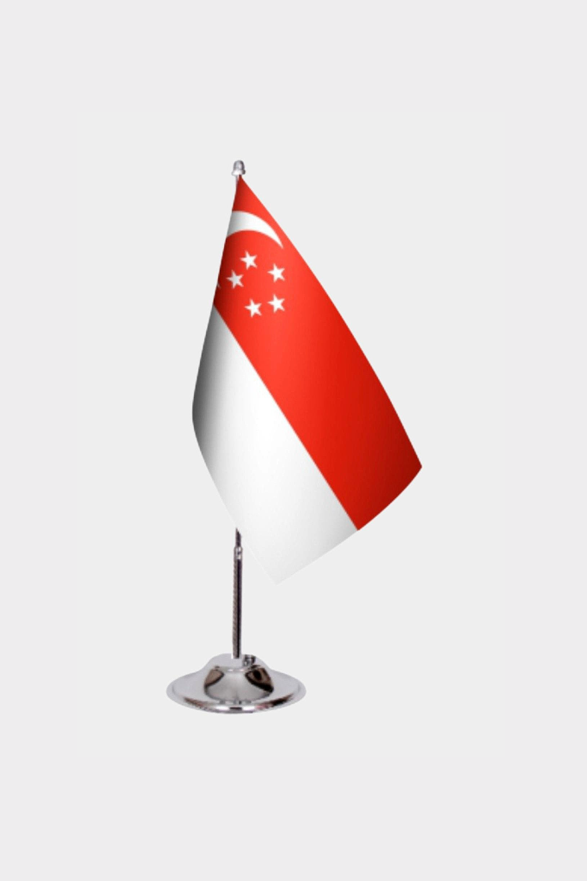 Singapore Desk Flag - Premium Double-Layer Satin with Chrome L-Shaped Stand | Professional Quality Country Desk Flag for Government Offices and Institutions