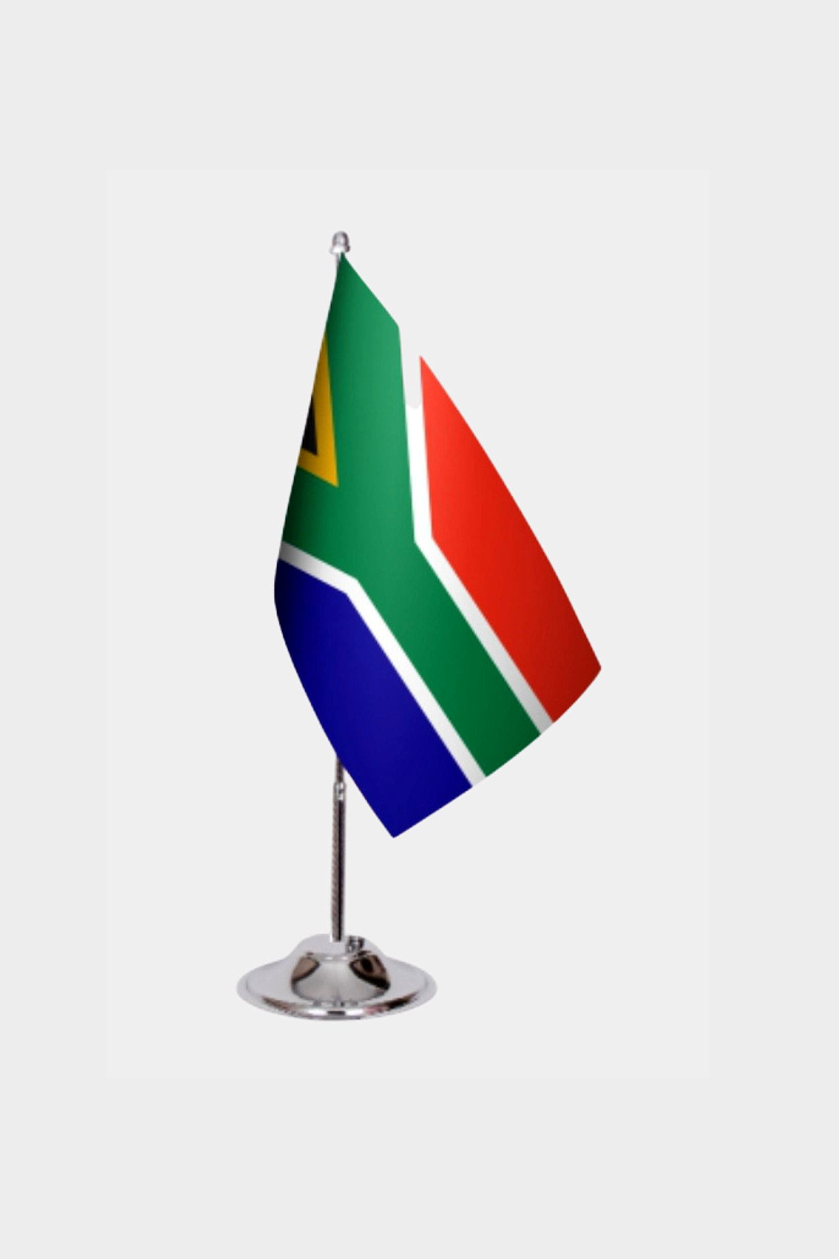 South Africa Desk Flag - Premium Double-Layer Satin with Chrome L-Shaped Stand | Professional Quality Country Desk Flag for Government Offices and Institutions