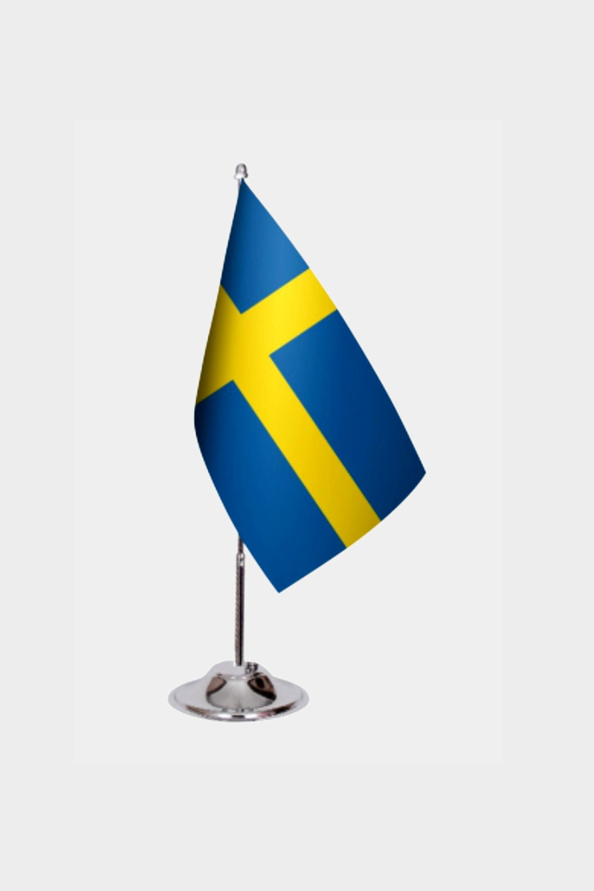 Sweden Desk Flag - Premium Double-Layer Satin with Chrome L-Shaped Stand | Professional Quality Country Desk Flag for Government Offices and Institutions