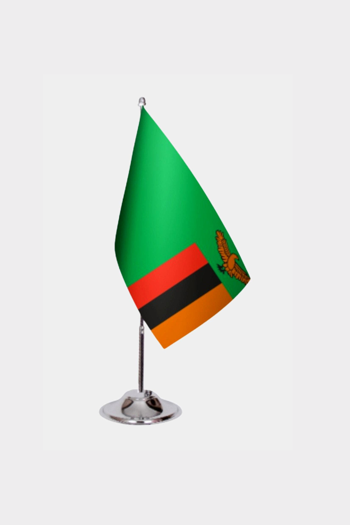 Zambia Desk Flag - Premium Double-Layer Satin with Chrome L-Shaped Stand | Professional Quality Country Desk Flag for Government Offices and Institutions