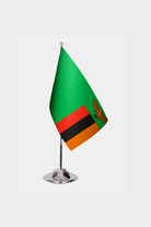 Zambia Desk Flag - Premium Double-Layer Satin with Chrome L-Shaped Stand | Professional Quality Country Desk Flag for Government Offices and Institutions