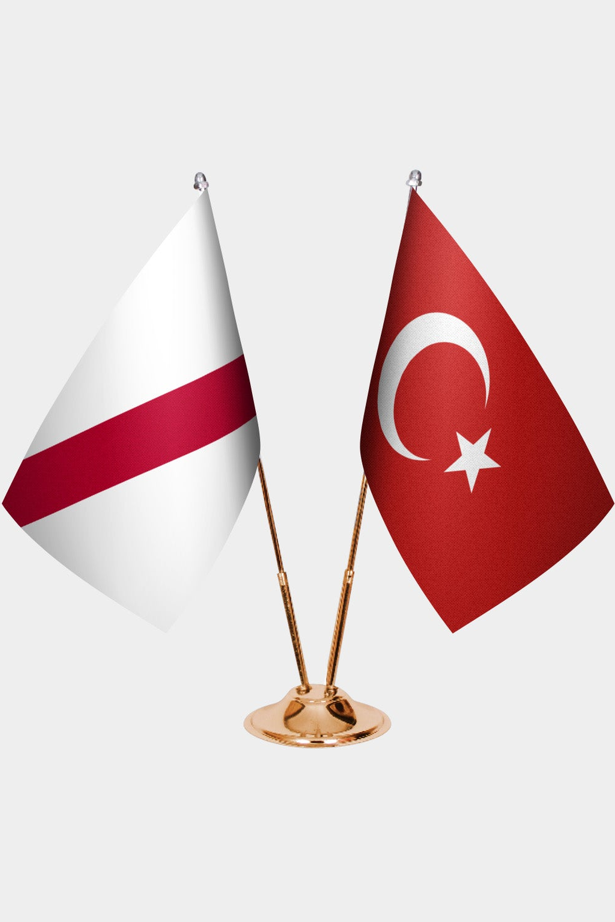 Namibia and Türkiye dual desk flag set with gold pedestal, satin office table flag