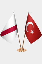Namibia and Türkiye dual desk flag set with gold pedestal, satin office table flag