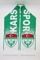 Kars 36 Spor custom woven football fan scarf — Turkish club design in green and white with crest