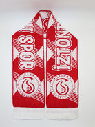 Torbalıspor custom woven football scarf — Turkish Iztonspor club design in red and white