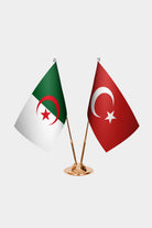 Algeria and Turkey desk flag set with gold pole and base