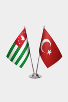 Abkhazia and Turkey desk flag set with chrome pole and base