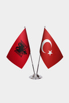 Albania and Turkey desk flag set with chrome pole and base