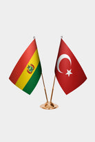 Bolivia and Turkey desk flag set with gold pole and base