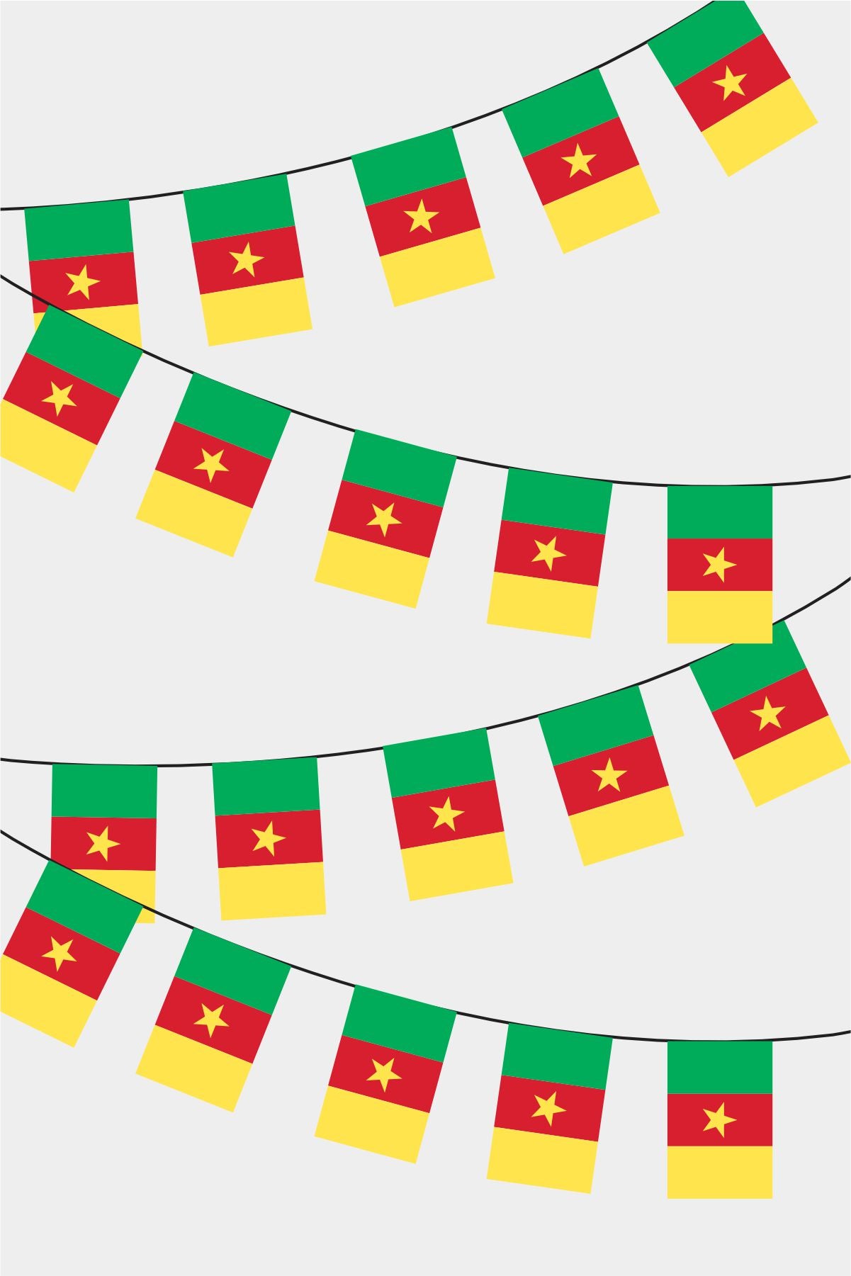 Cameroon Rectangular Flag Bunting - 50 Meters Premium String Flags for Party Decoration | Professional Quality Raschel Fabric