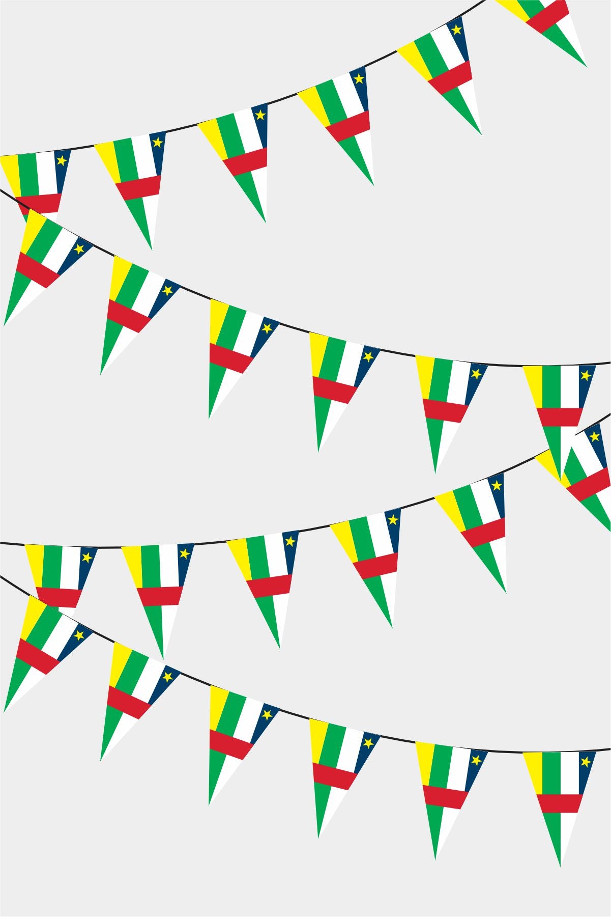 Central African Republic Triangular Flag Bunting - 50 Meters Premium Pennant Flags for Party Decoration | Professional Quality Raschel Fabric