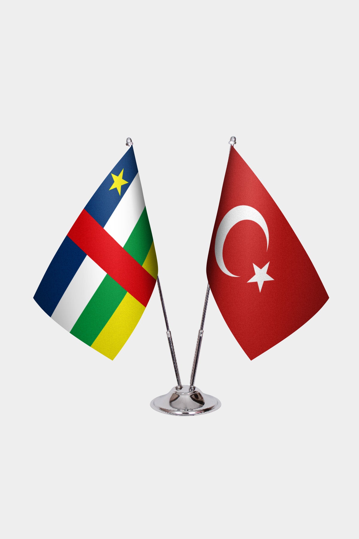 Central African Republic and Turkey desk flag set with chrome pole and base