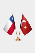 Chile and Turkey desk flag set with gold pole and base