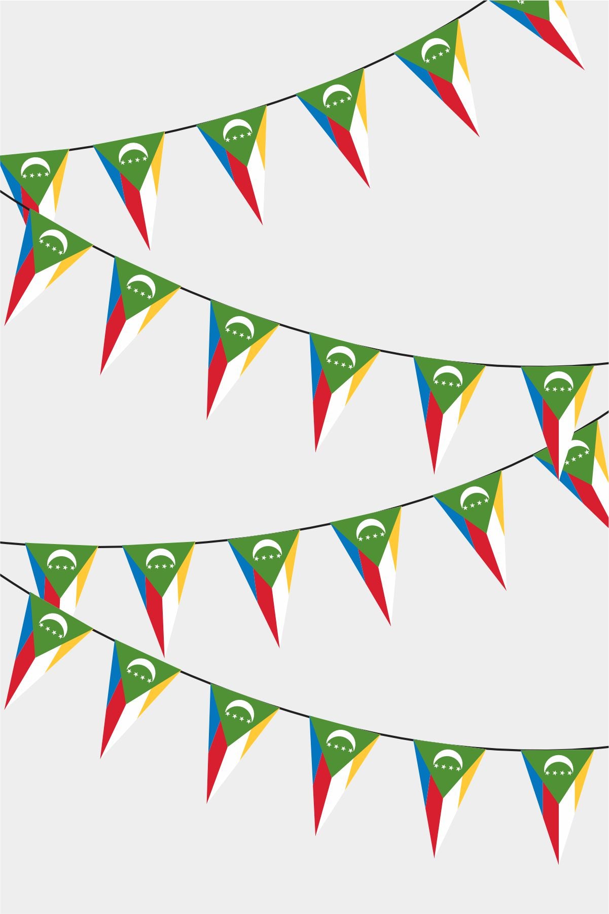 Comoros Triangular Flag Bunting - 50 Meters Premium Pennant Flags for Party Decoration | Professional Quality Raschel Fabric
