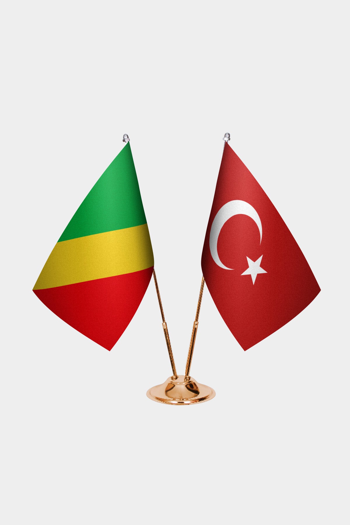 Congo - Brazzaville and Turkey desk flag set with gold pole and base