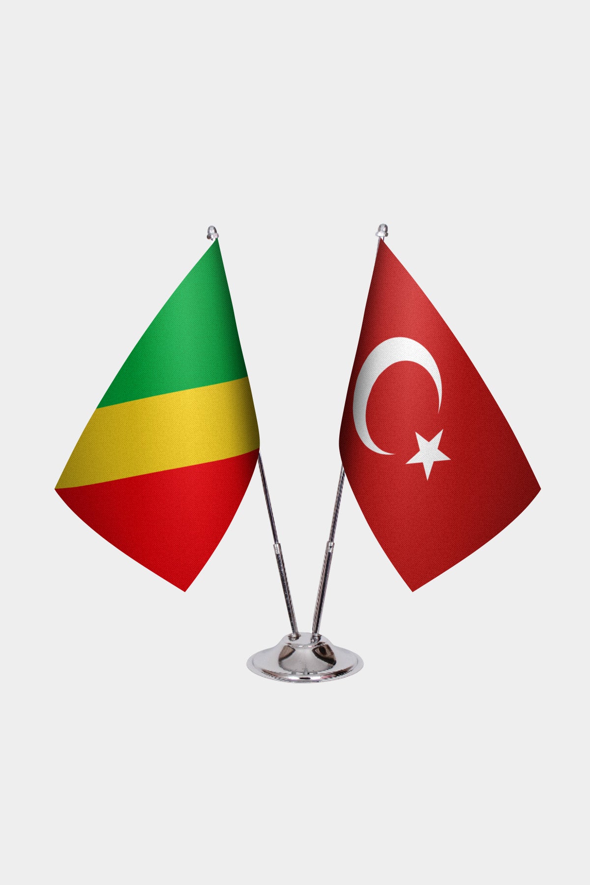 Congo - Brazzaville and Turkey desk flag set with chrome pole and base