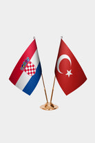 Croatia and Turkey desk flag set with gold pole and base