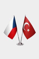 Czech Republic and Turkey desk flag set with chrome pole and base