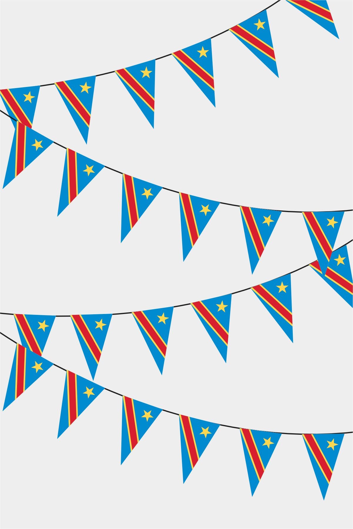 Democratic Republic of Congo Triangular Flag Bunting - 50 Meters Premium Pennant Flags for Party Decoration | Professional Quality Raschel Fabric