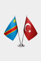 Congo - Kinshasa and Turkey desk flag set with chrome pole and base