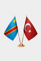 Congo - Kinshasa and Turkey desk flag set with gold pole and base