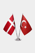 Denmark and Turkey desk flag set with chrome pole and base