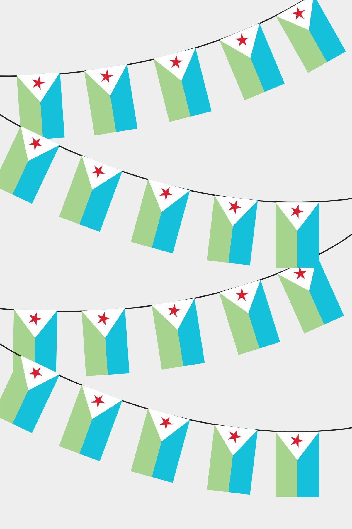 Djibouti Rectangular Flag Bunting - 50 Meters Premium String Flags for Party Decoration | Professional Quality Raschel Fabric
