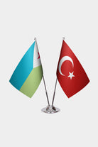 Djibouti and Turkey desk flag set with chrome pole and base