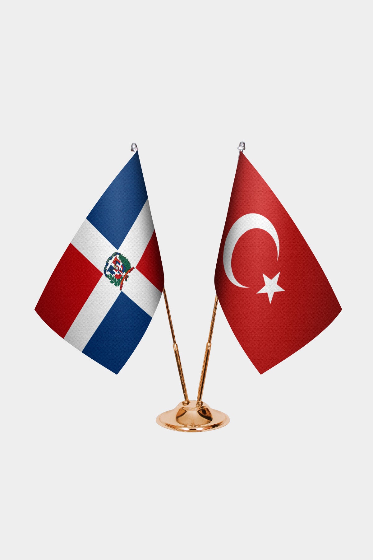 Dominican Republic and Turkey desk flag set with gold pole and base