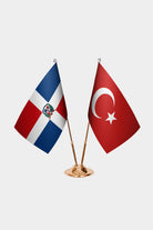 Dominican Republic and Turkey desk flag set with gold pole and base