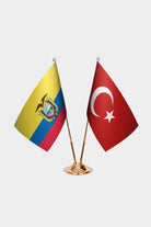 Ecuador and Turkey desk flag set with gold pole and base
