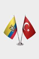 Ecuador and Turkey desk flag set with chrome pole and base