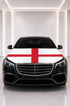 England flag car hood cover fitted on a black car bonnet