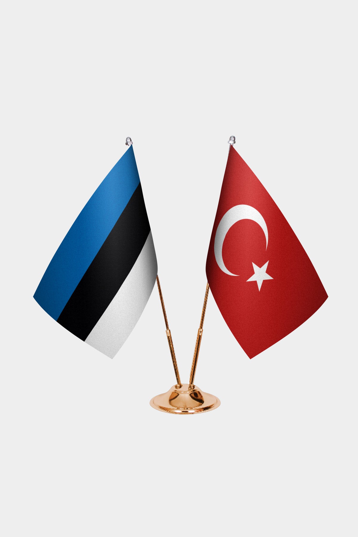 Estonia and Turkey desk flag set with gold pole and base