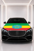 Ethiopia flag car hood cover fitted on a black car bonnet