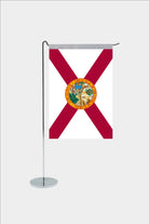 Florida state desk flag with chrome L-shaped stand - premium double-layer satin office flag
