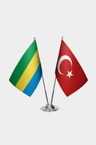 Gabon and Turkey desk flag set with chrome pole and base