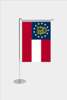 Georgia state desk flag with chrome L-shaped stand - premium double-layer satin office flag