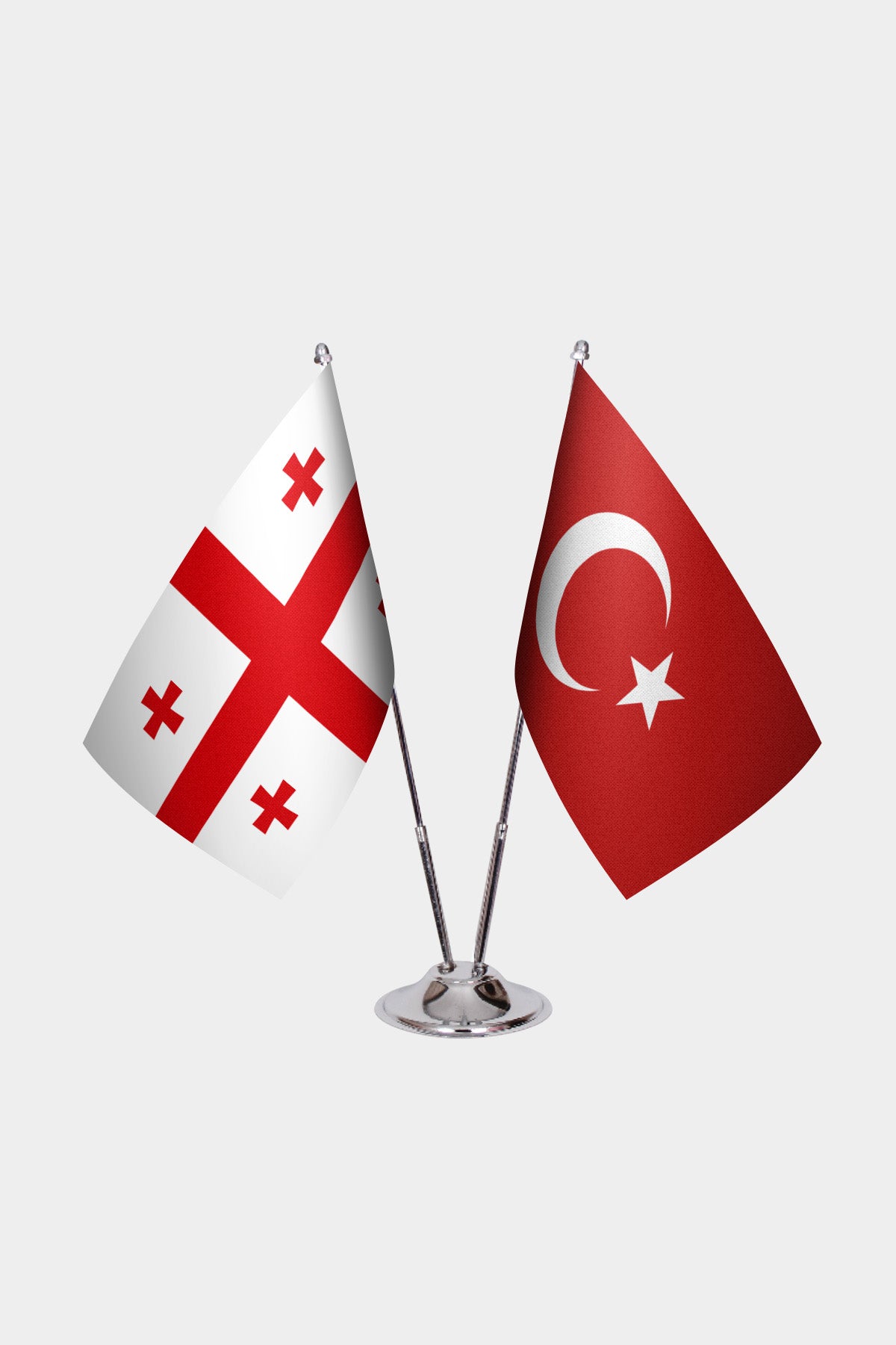 Georgia and Turkey desk flag set with chrome pole and base