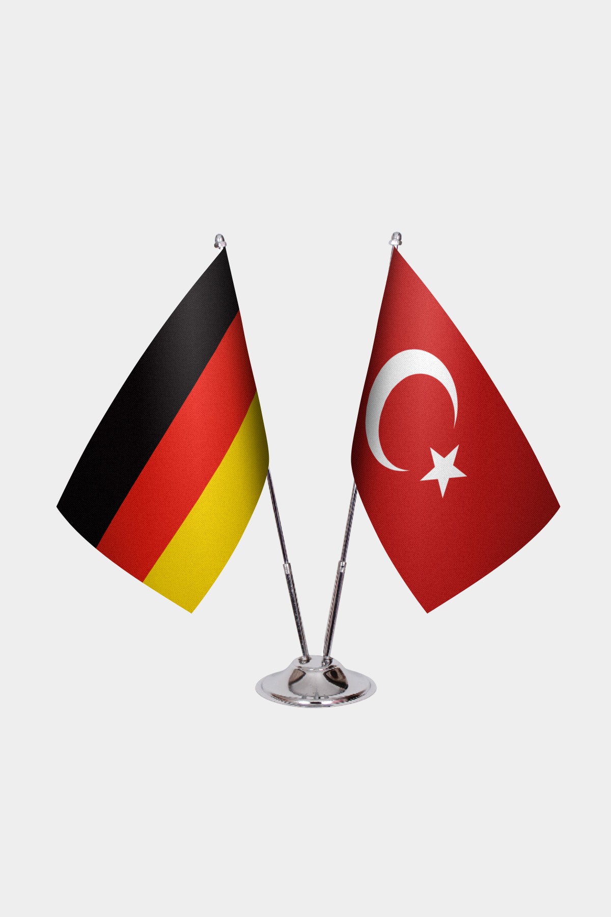 Germany and Turkey desk flag set with chrome pole and base