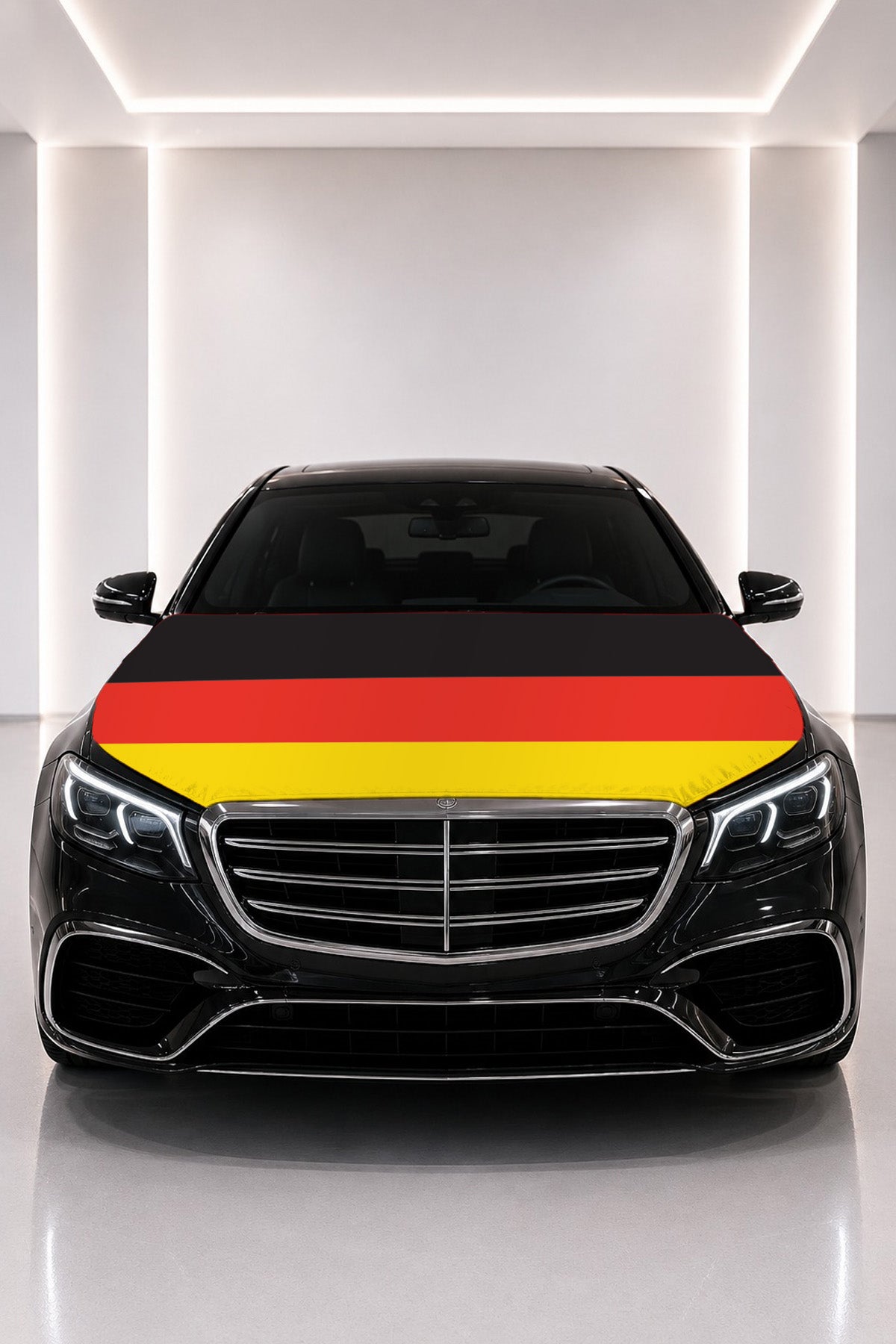 Germany flag car hood cover fitted on a black car bonnet