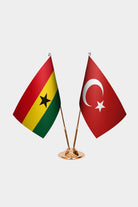 Ghana and Turkey desk flag set with gold pole and base