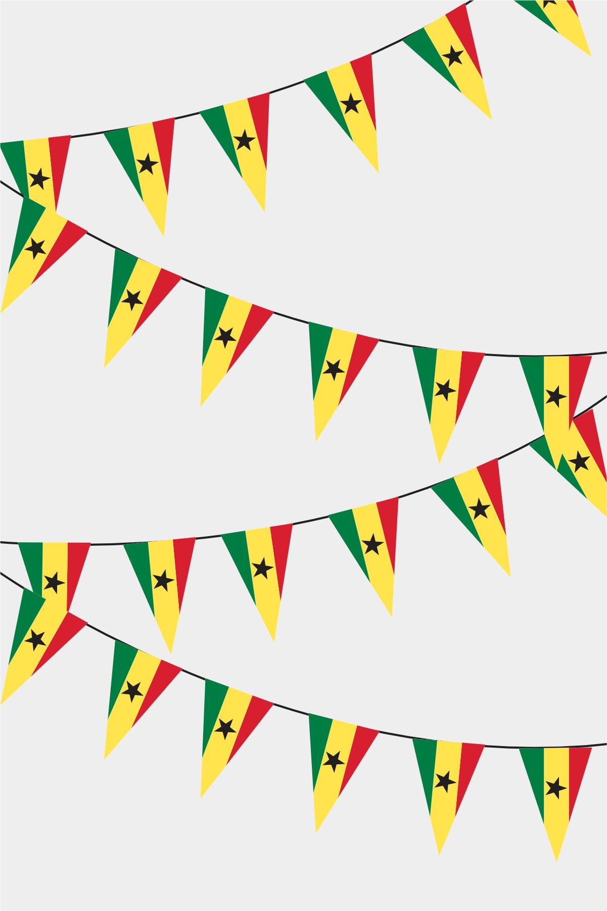 Ghana Triangular Flag Bunting - 50 Meters Premium Pennant Flags for Party Decoration | Professional Quality Raschel Fabric