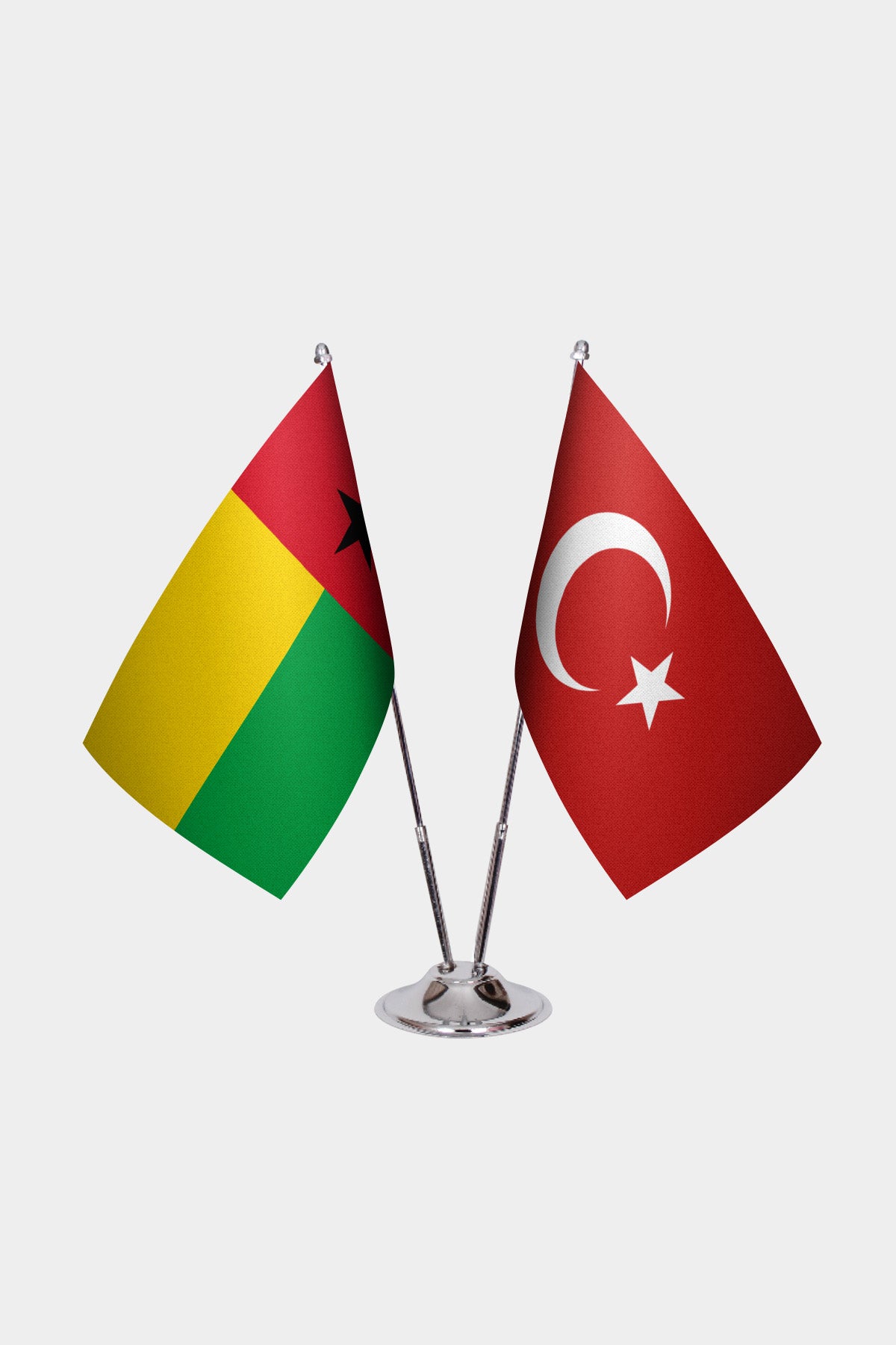 Guinea-Bissau and Turkey desk flag set with chrome pole and base